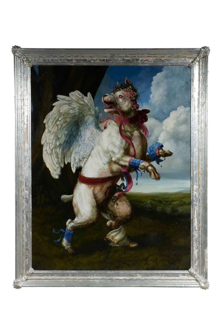 painting of a dog with wings