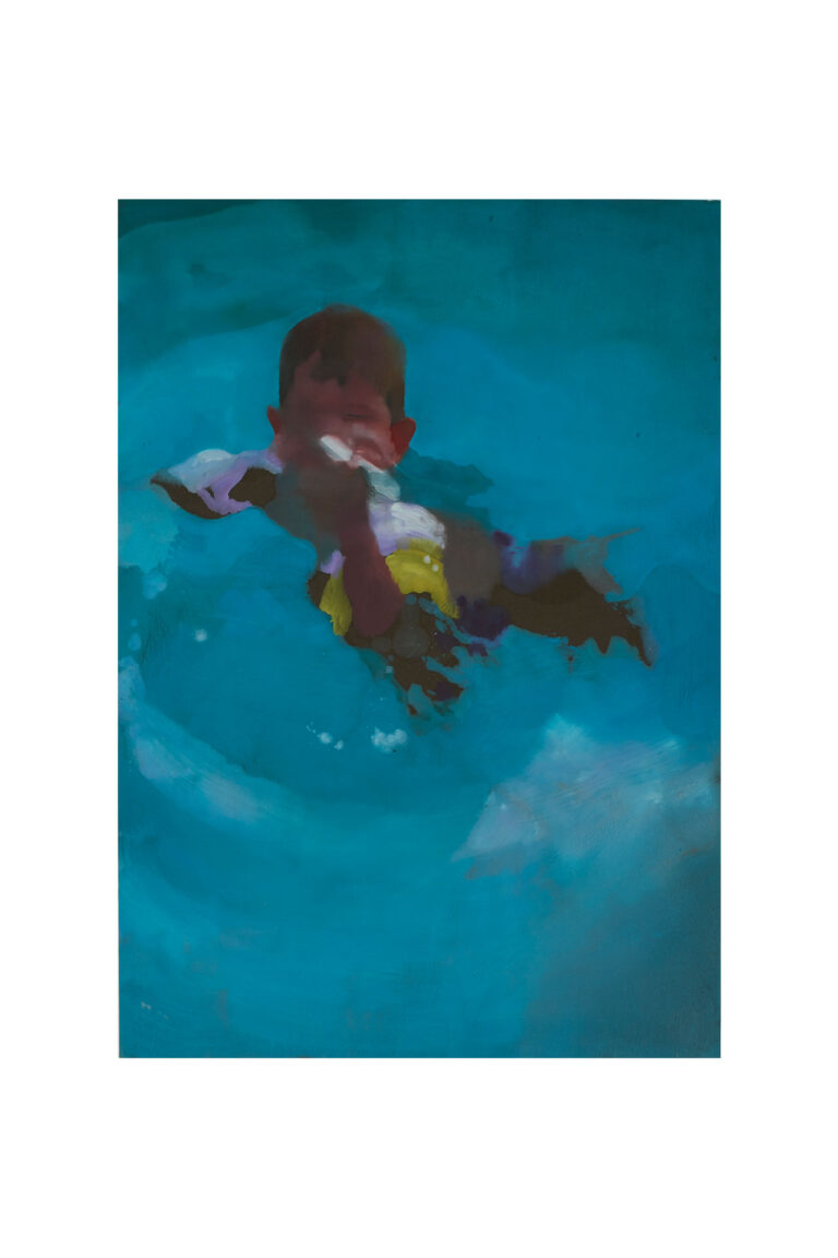 A painting of a child swimming.