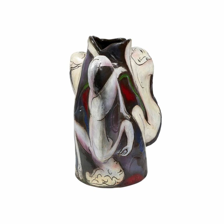 A ceramic vase with an abstract design.