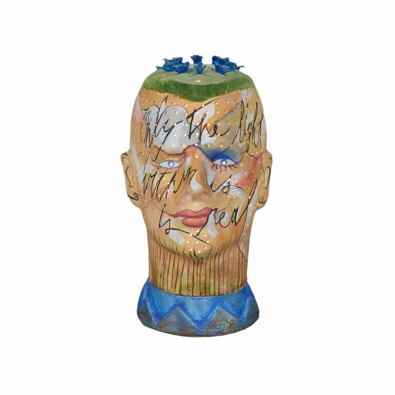 A ceramic sculpture of a head.