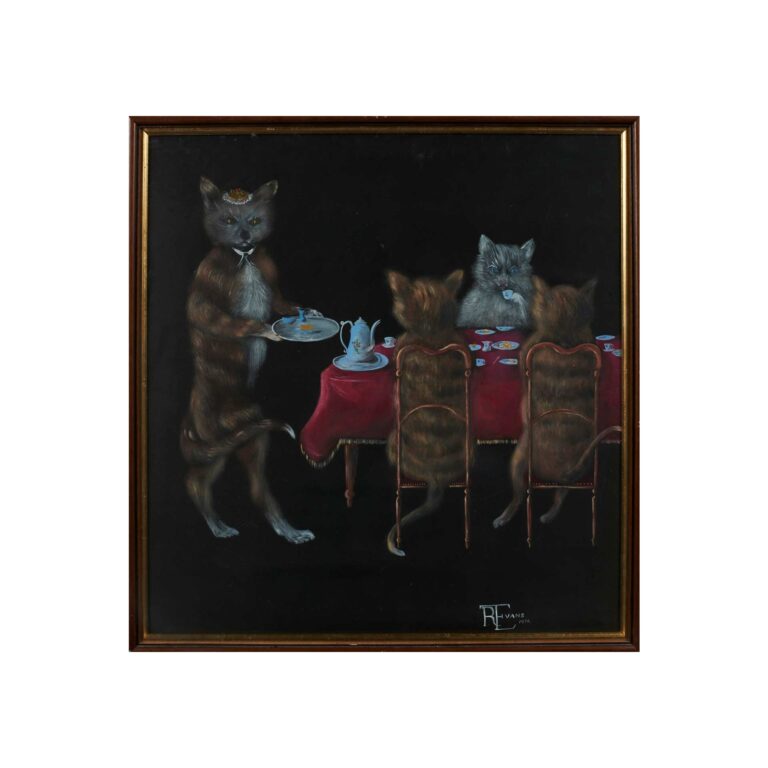 A painting of animals playing cards.