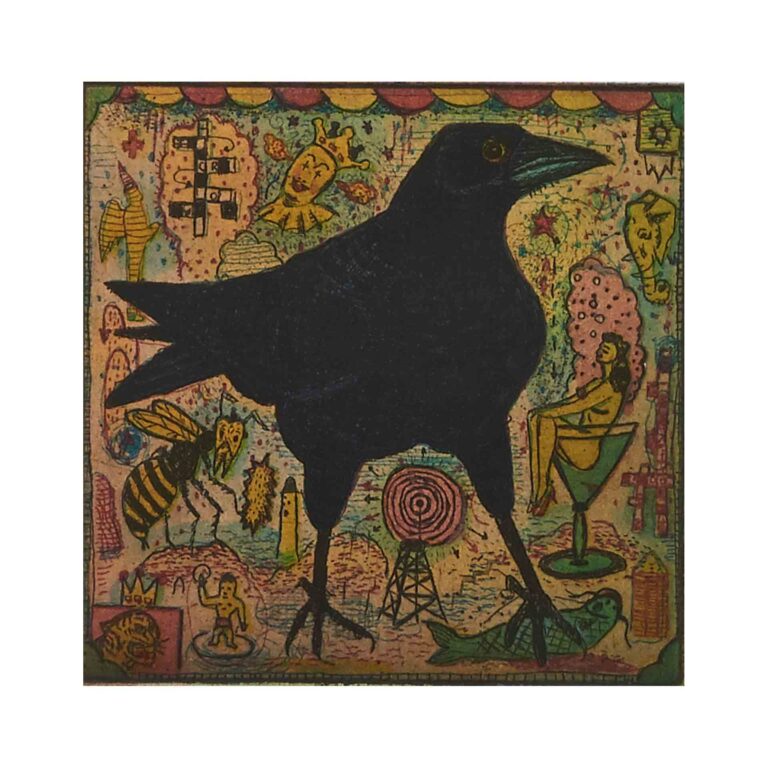 A color etching of a crow.