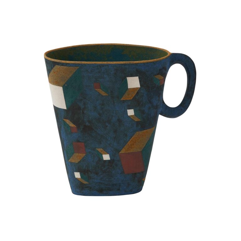 A cup with a abstract design.