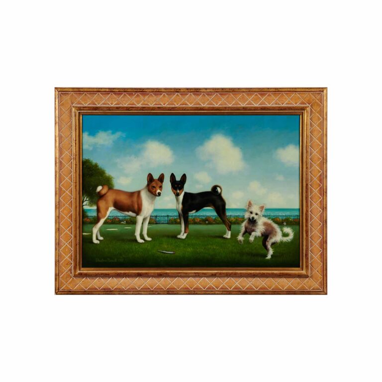 A painting of three different dogs.