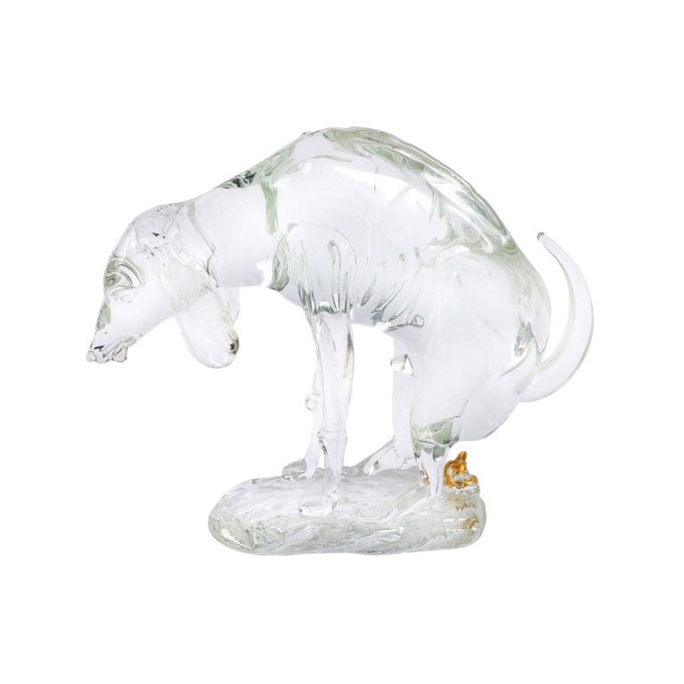 A glass sculpture of a dog.